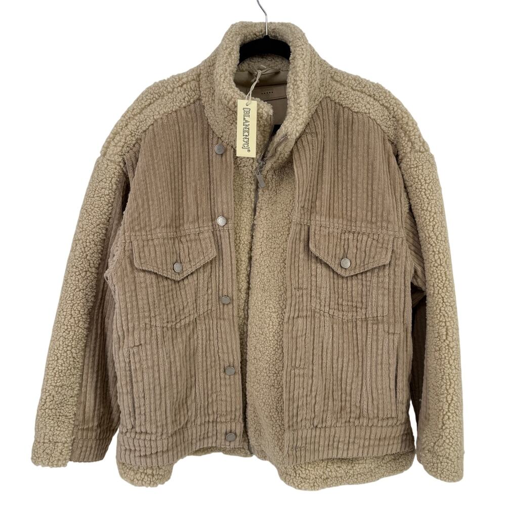 BLANKNYC Fuzzy Wuzzy Corduroy Sherpa Mix Trucker Jacket Womens Sz Medium Brown - Picture 2 of 7
